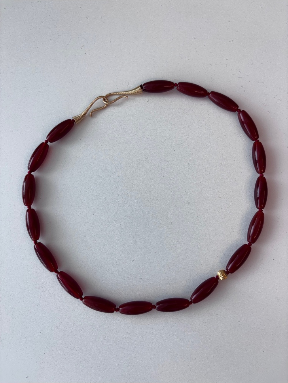Gold-Accent Red Agate Long Beads Necklace
